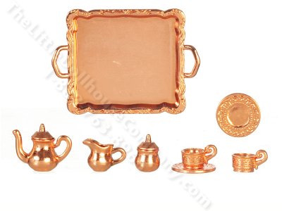 (image for) Miniature Copper Tea Set for Dollhouses