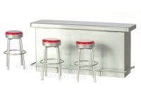 (image for) Miniature 1950's Style Metal Counter and Red Stools