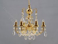 (image for) Miniature Battery Operated 6-Arm Brass Crystal Chandelier with Wand