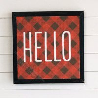 (image for) Miniature Framed 'Hello' on Red and Black Plaid Board Print