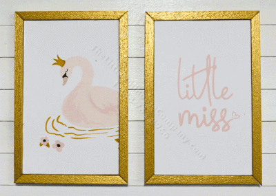 (image for) Miniature Pair Rectangular Framed Swan Princess Prints on Wood