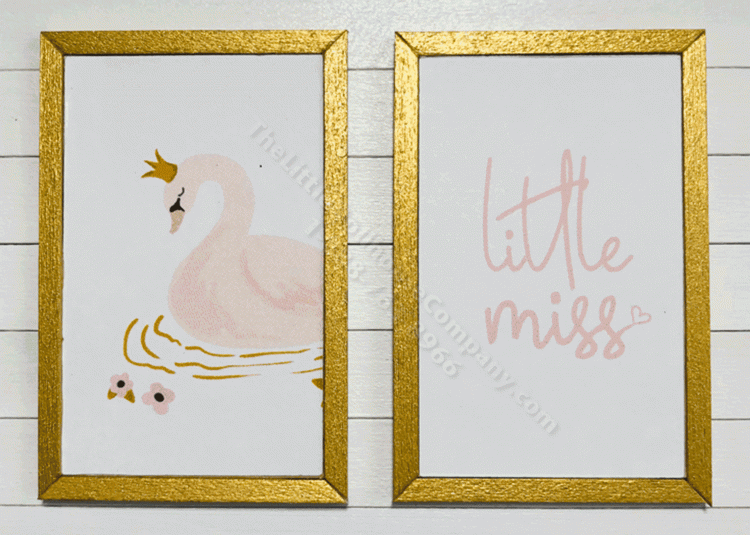 (image for) Miniature Pair Rectangular Framed Swan Princess Prints on Wood