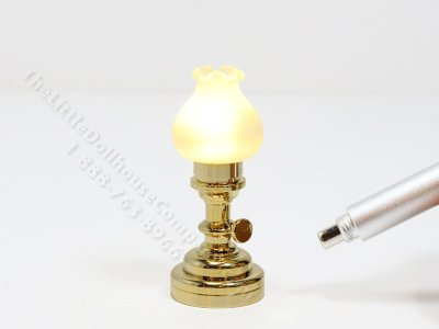 (image for) Miniature Brass LED Tulip Hurricane Table Lamp with Wand for Dollhouse