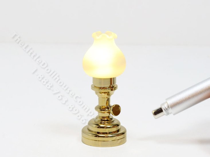 (image for) Miniature Brass LED Tulip Hurricane Table Lamp with Wand for Dollhouse