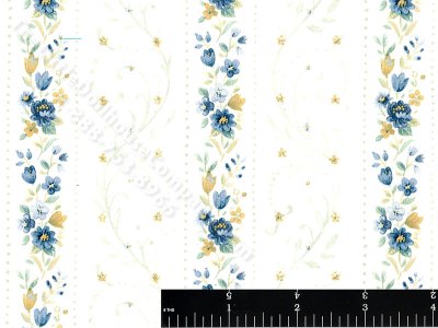 (image for) Blue Floral Stripe Miniature Wallpaper for Dollhouses