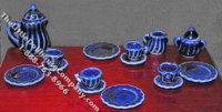 (image for) Miniature 17 Piece Cobalt Blue Dinner Set for Dollhouses