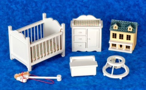 (image for) Dollhouse Miniature 6pc Nursery Set - White