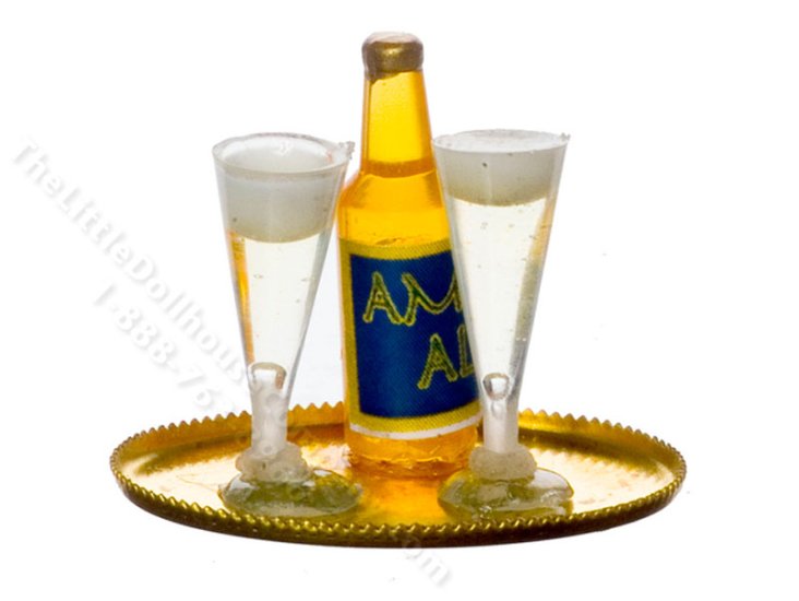 (image for) Miniature Beer Tray with Glasses for Dollhouses