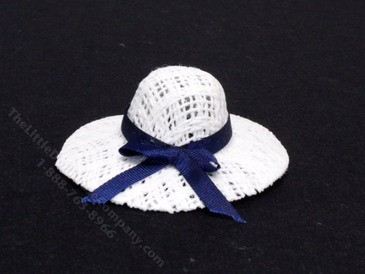 (image for) Miniature Straw Hat with Navy Ribbon for Dollhouses