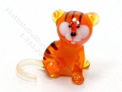 (image for) Miniature Blown Glass Tiger Figurine for Dollhouses