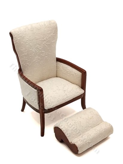 (image for) Miniature Schramsburg Arm Chair & Stool in Walnut for Dollhouses