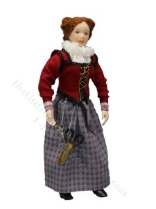 (image for) Miniature Handcrafted Seamstress Doll in Red and Grey