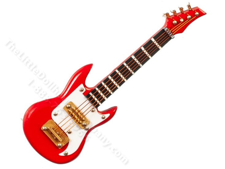 (image for) Miniature Large Red Electric Guitar and Case for Dollhouses