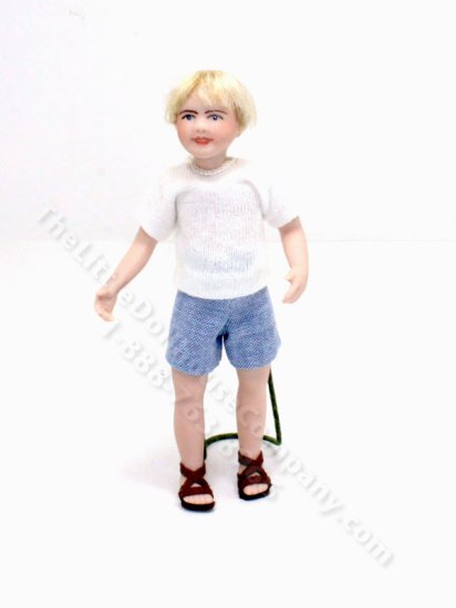 (image for) Miniature Porcelain Boy in Shorts Doll by Cindy's Dolls