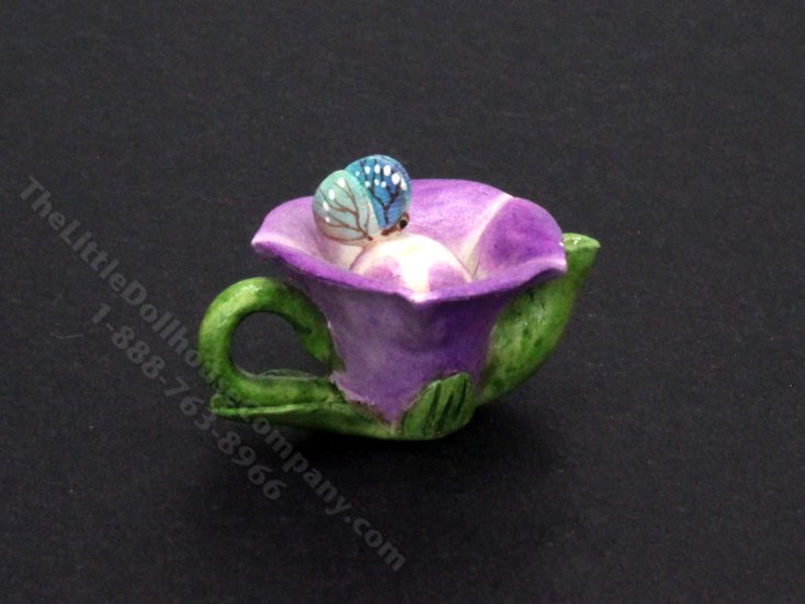 (image for) Dollhouse Miniature Puple Petunia Teapot