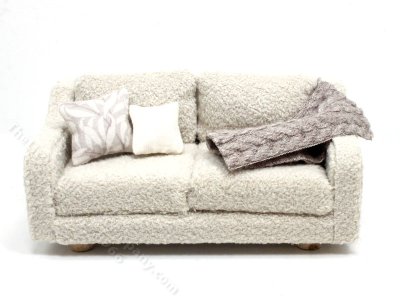 (image for) Miniature Beige Fleece Sofa and Blanket for Dollhouses