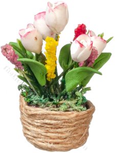 (image for) Miniature Tulips in Basket for Dollhouses