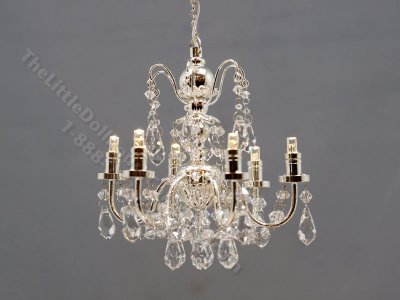 (image for) Miniature Battery Operated 6-Arm Silver Crystal Chandelier with Wand