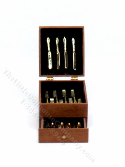 (image for) Vintage Handmade Miniature Silverware Chest for Dollhouses