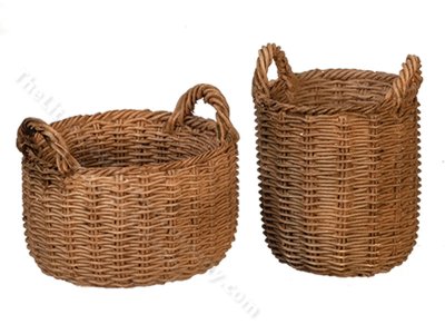 (image for) Miniature Pair of Woven Baskets for Dollhouses