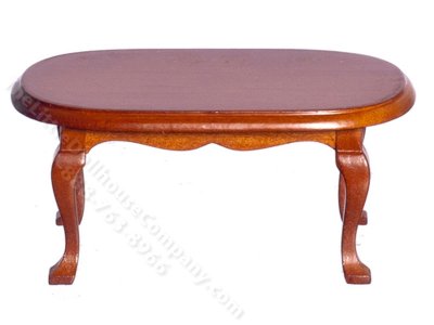 (image for) Dollhouse Miniature Oval Walnut Coffee Table