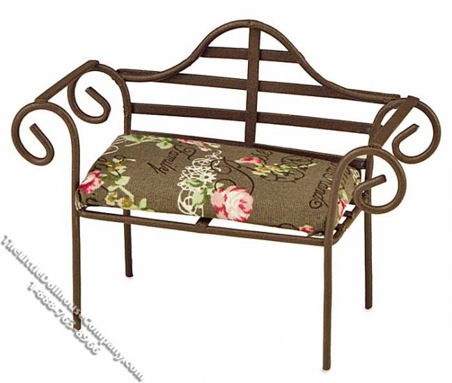 (image for) Miniature Metal Garden Bench w/Cushion for Dollhouses