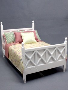 (image for) Miniature Yellow Rose and Silk Dressed Bed for Dollhouses