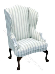 (image for) Miniature Blue Striped Wingback Chair for Dollhouses
