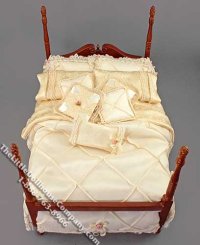 (image for) Miniature 4 Post Bed w/Pillows & Cream Covers by Serena Johnson