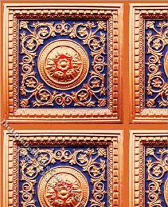 (image for) Copper/Blue Rosette Panel Pattern Miniature Dollhouse Wallpaper