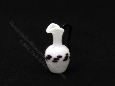 (image for) Dollhouse Scale Model White Black Speckled Medium Glass Pitcher