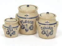 (image for) Miniature Stoneware Tea, Sugar, Flour Cannnisters By Jane Graber