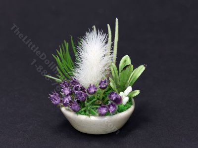 (image for) Vintage Miniature Purple & Green Potted Floral Arrangment for Dollhouses