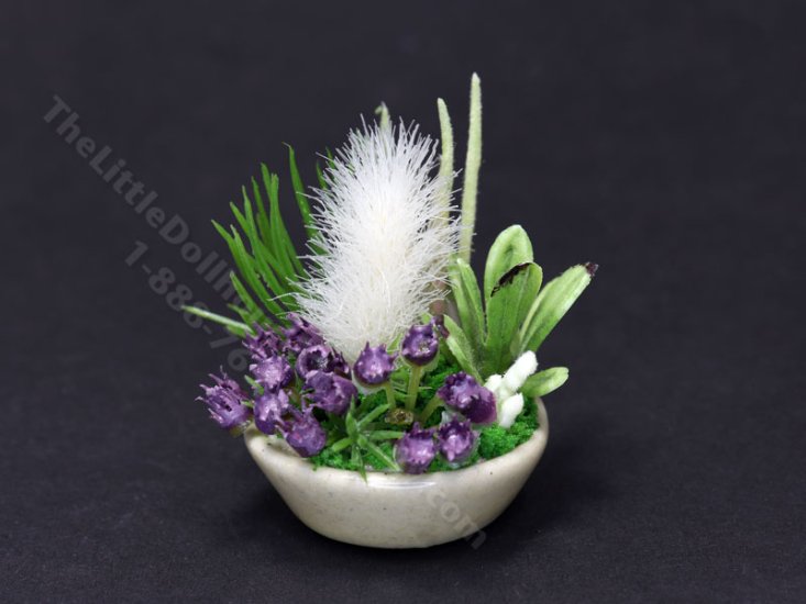 (image for) Vintage Miniature Purple & Green Potted Floral Arrangment for Dollhouses