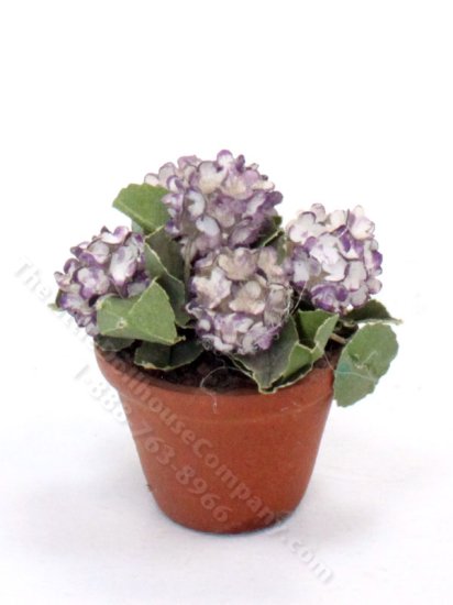 (image for) Miniature Purple Hydrangeas in a Terracotta Pot for Dollhouses
