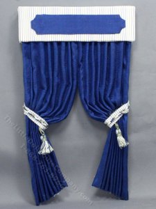 (image for) Miniature Blue Drapes and Striped Valance for Dollhouses
