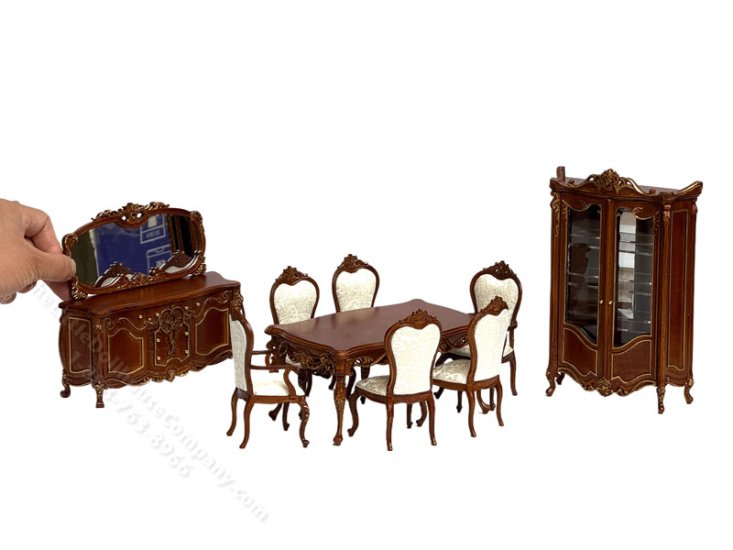 (image for) Miniature 9 Pc. Walnut with Gold Trim Dining Set