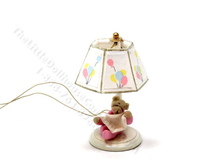 (image for) Miniature 12v Children's Table Lamp for Dollhouses - Pink Bear