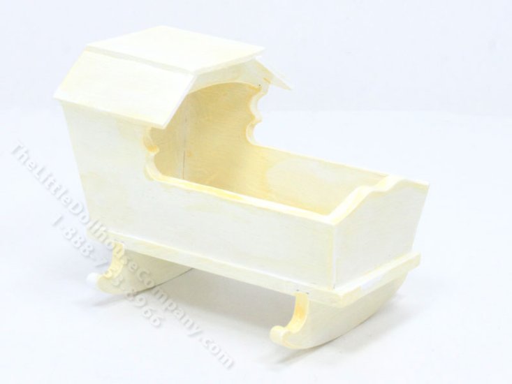 (image for) Miniature White Hooded Cradle for Dollhouses