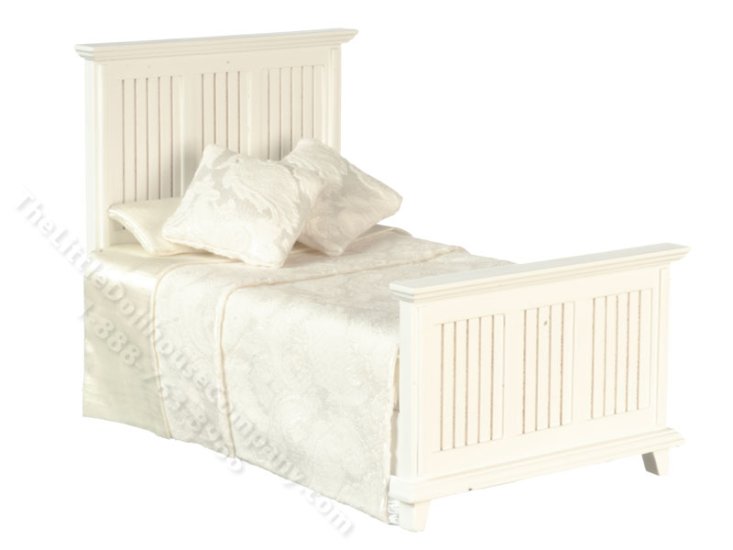 (image for) Miniature Country Paneled Bed for Dollhouses - White
