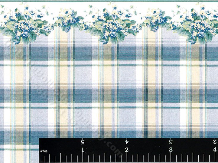 (image for) Blue Plaid Pattern w/ Border Miniature Wallpaper for Dollhouses