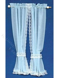 (image for) Miniature Blue Tie-Back Curtains for Dollhouses
