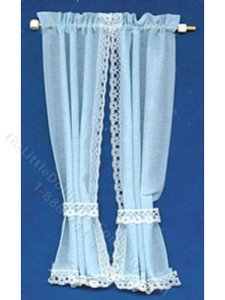(image for) Miniature Blue Tie-Back Curtains for Dollhouses