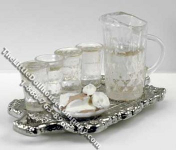 (image for) Dollhouse Scale Model Pitcher and Glasses of Water on Tray