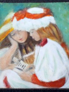 (image for) Miniature "Two Girls Reading" Replica Painting by Larry Morganti