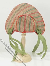 (image for) Miniature Brown Bonnet w/Green Ribbon Strap for Dollhouses