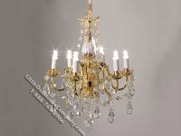 (image for) Miniature Battery Operated 6-Arm Brass Crystal Column Chandelier with Wand