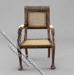 (image for) Miniature Walnut Finish Caned Swan Armchair for Dollhouses