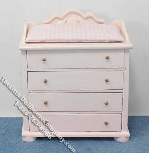 (image for) Miniature Pink Changing Dresser with Pink Linen for Dollhouses