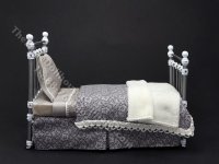 (image for) Miniature Wrought Iron Twin/Single Bed for Dollhouses - Grey & White
